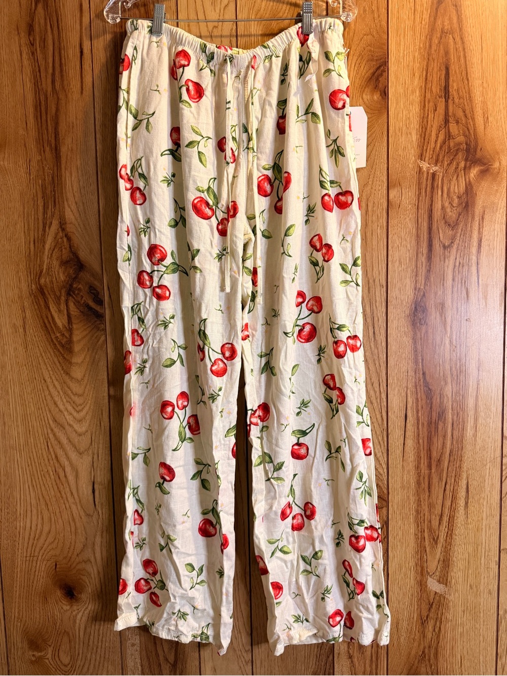 Angel Kiss Cream Cherry Print Wide-Leg Pants